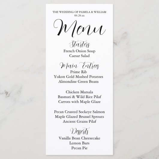 White Simple Style Weddinner Menükarte (Vorderseite)