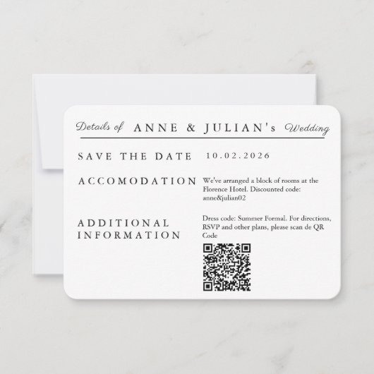 White Simple Wedding Invitation Details Card RSVP Karte (Vorderseite)