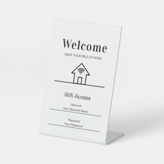 White Simple Welcome Zuhause Wifi Metal Sockelschild (Vorderseite)