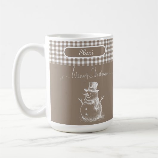 White Simplistic Frohe Weihnachten Snowman Kariert Kaffeetasse (Links)