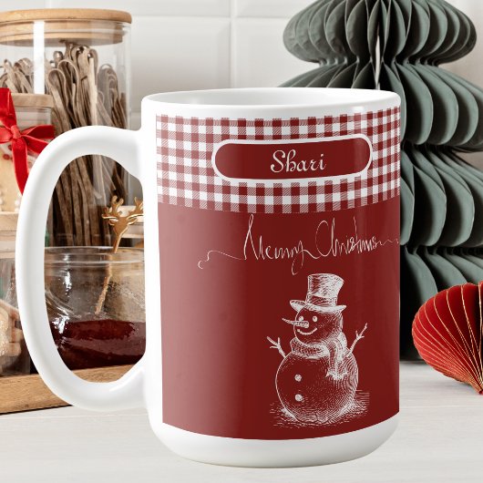 White Simplistic Frohe Weihnachten Snowman Kariert Kaffeetasse
