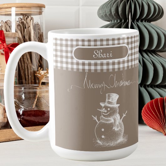 White Simplistic Frohe Weihnachten Snowman Kariert Kaffeetasse
