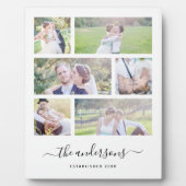 White Six Foto Collage Familienname Kalligrafie Fotoplatte (Vorderseite)