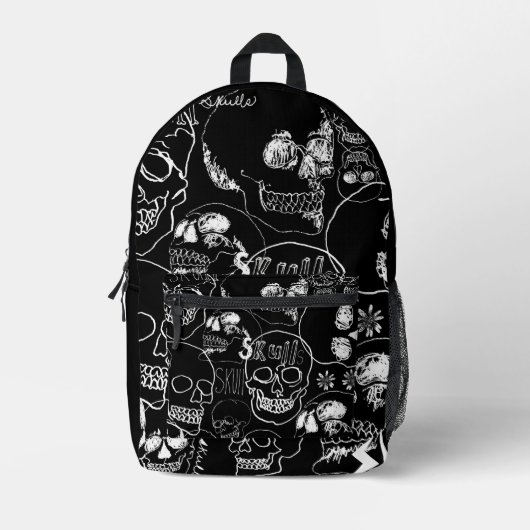 White Sketchbook Skulls Bedruckter Rucksack (Vorderseite)