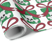 White Skull Green Gegenwart Red Bow Gothic Geschenkpapier (Rolleneckpunkt)