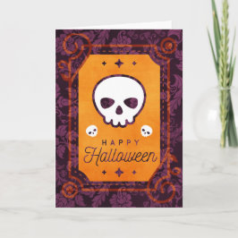 White Skull Happy Halloween Karte