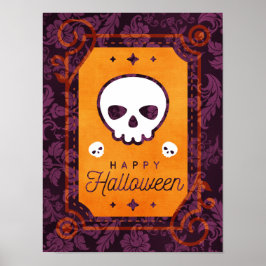 White Skull Happy Halloween Poster