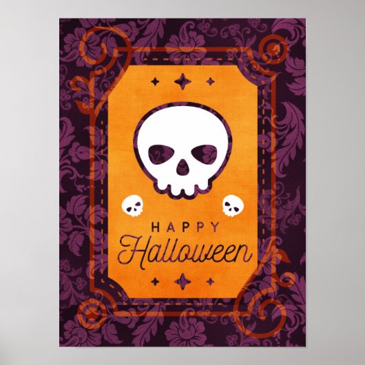 White Skull Happy Halloween Poster (Vorne)