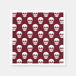 White Skull Muster auf Red Burgundy Halloween Serviette