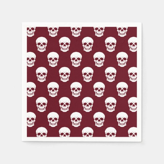 White Skull Muster auf Red Burgundy Halloween Serviette (Vorderseite)