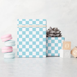 White & Sky Blue Checkerboard Wrapping Paper Roll Geschenkpapier