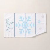 White Slate Blue Geometric Lines Snowflakes Badhandtuch Set (Handtuch)