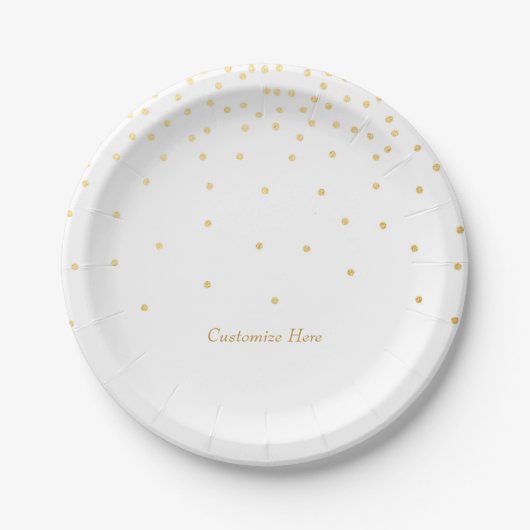 White & Small Gold Foil Confetti Dots Party Teller (Vorderseite)