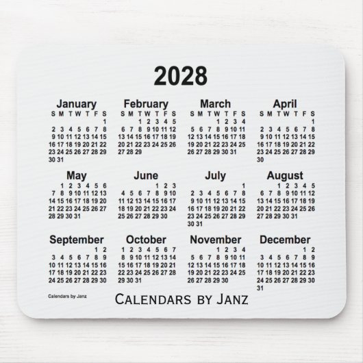 White Smoke Calendar von Janz Mouse Pad 2028 Mousepad (Vorne)