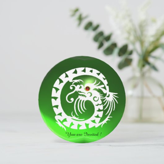 WHITE SNAKE DRAGON EMERALD GREEN GEM STONE EINLADUNG (Stehend Vorderseite)
