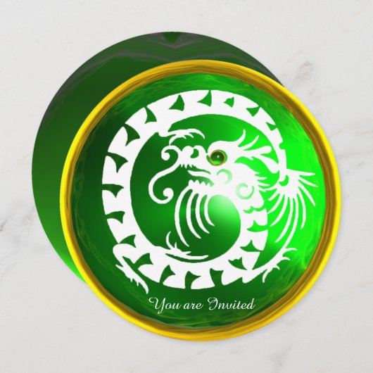 WHITE SNAKE DRAGON GOLD EMERALD GREEN GEM STONE EINLADUNG (Vorne/Hinten)