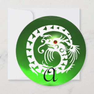 WHITE SNAKE DRAGON GREEN EMERALD GEM MONOGRAM EINLADUNG