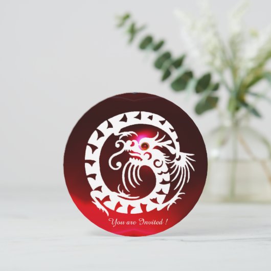 WHITE SNAKE DRAGON RED BURGUNDY RUBY GEM STONE EINLADUNG (Stehend Vorderseite)