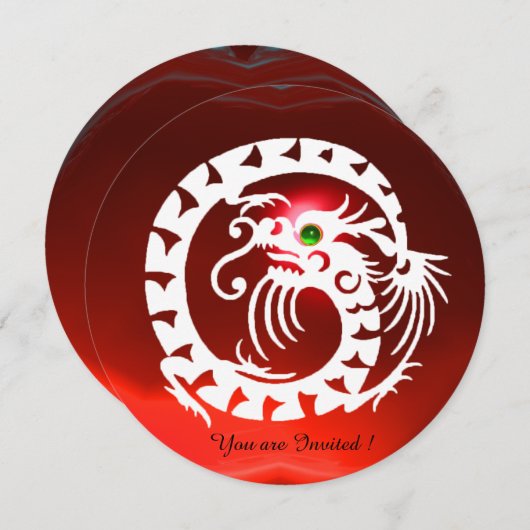 WHITE SNAKE DRAGON RED RUBY GEM STONE EINLADUNG (Vorne/Hinten)