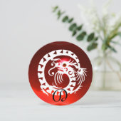 WHITE SNAKE DRAGON RED RUBY GEM STONE MONOGRAM EINLADUNG (Stehend Vorderseite)