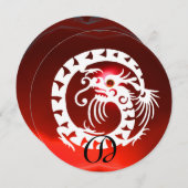WHITE SNAKE DRAGON RED RUBY GEM STONE MONOGRAM EINLADUNG (Vorne/Hinten)
