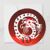 WHITE SNAKE DRAGON RED RUBY GEM STONE MONOGRAM EINLADUNG (Vorderseite)