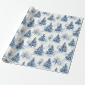 White Snow Blue Christmas Trees Geschenkpapier (Ungerollt)