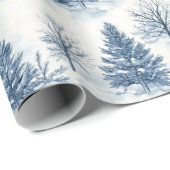 White Snow Blue Christmas Trees Geschenkpapier (Rolleneckpunkt)