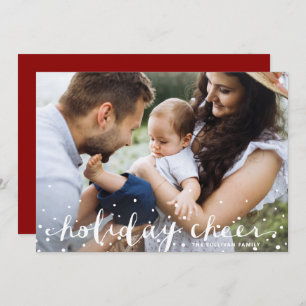 White Snow Christmas Cheer Rustic Script Foto Feiertagskarte