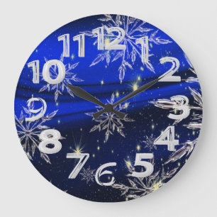 White snow on blue background große wanduhr