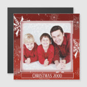 White Snow on Red Canvas Christmas Magnet (Vorne/Hinten)
