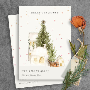White Snow Tree Houses Logos Weihnachtsgrüße Feiertagskarte