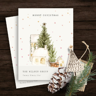 White Snow Tree Houses Logos Weihnachtsgrüße Feiertagspostkarte