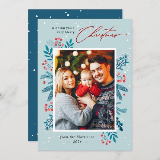 White Snow Weihnachten Blumenkiefer Blätter Foto (Vorne/Hinten)