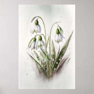 White Snowdrop Blume Art Print Poster