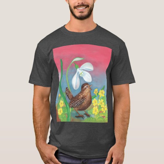 White Snowdrop Wren Bird im Frühjahr Illustration T-Shirt (Vorderseite)