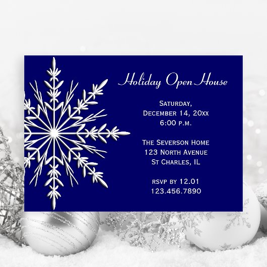 White Snowflake auf Blue Holiday Open House Einladung