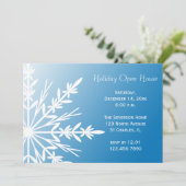 White Snowflake auf Blue Holiday Open House Einladung (Stehend Vorderseite)