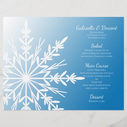 White Snowflake auf der Blue Winter Wedding Menu (Vorderseite)