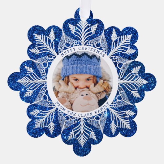 White Snowflake auf Funkelnd Blue Imitats Glitzer  Ornament Karte (Vorderseite)