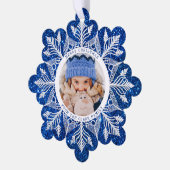 White Snowflake auf Funkelnd Blue Imitats Glitzer  Ornament Karte (Linke Ecke)