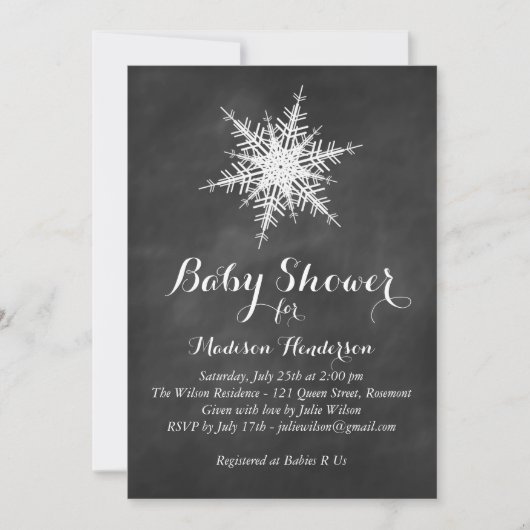 White Snowflake Baby Dusche auf Chalk einladen Einladung (Vorderseite)