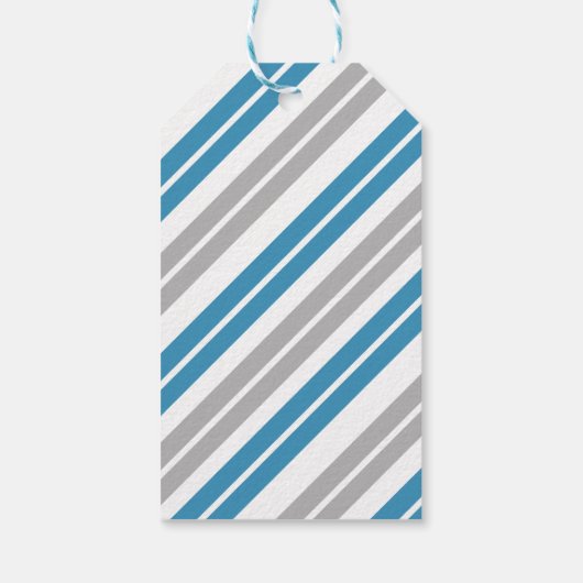 White Snowflake Blue & Gray Streifen Geschenkanhänger (Rückseite)