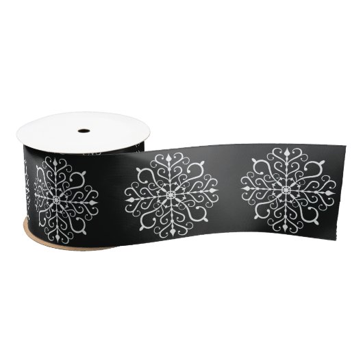 White Snowflake Design Ribbon Satinband (Spule)