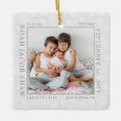 White Snowflake Foto Rahmen und Baby Birth Stats Keramikornament (Vorderseite)