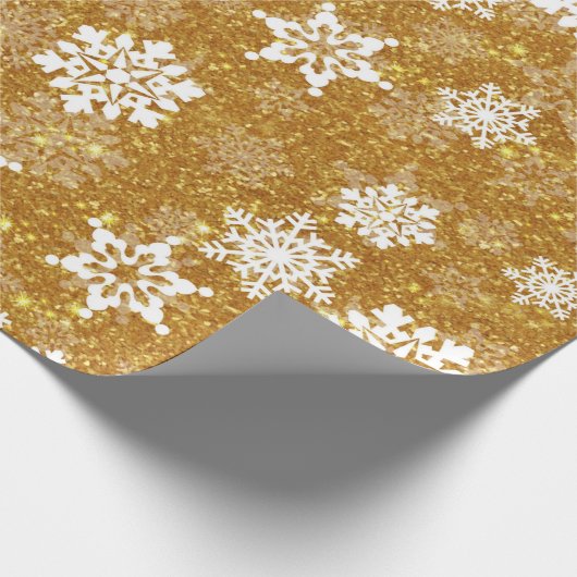 White Snowflake Luxurious Yellow Elegante Weihnach Geschenkpapier (Ecke)