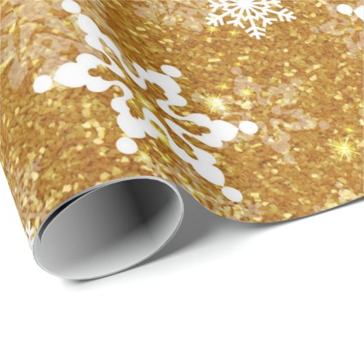 White Snowflake Luxurious Yellow Elegante Weihnach Geschenkpapier (Rolleneckpunkt)