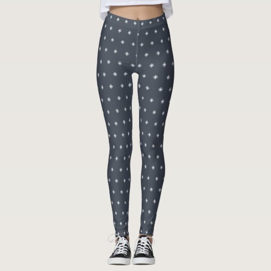 White Snowflake Muster Weihnachten Dunkelblau Leggings (Vorderseite)