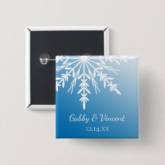 White Snowflake on Blue Winter Wedding Button (Vorne & Hinten)