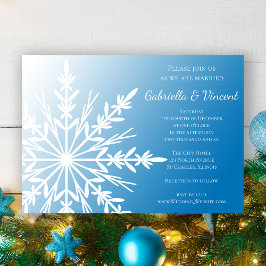White Snowflake on Blue Winter Wedding Invitation Einladung